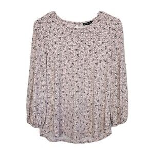 Adrianna Papell Women's Small Pullover Pink Hearts Dots 3/4 Sleeve Blouse Top